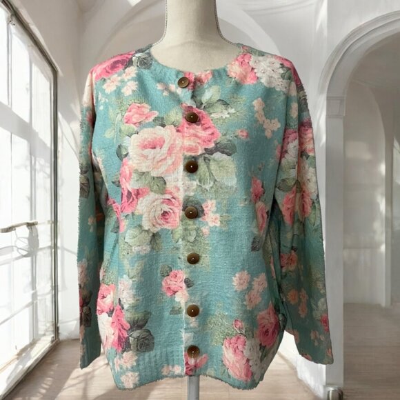 Vintage Floral Cottage Cozy Chic Cardigan Sweater Size‎ Large - Picture 1 of 7